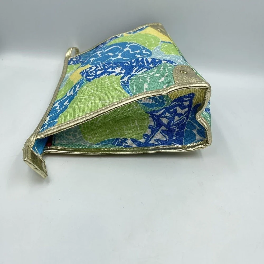 Estee Lauder Lilly Pulitzer Cosmetic Makeup bag Blue Green Gold Trim